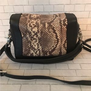 Botkier Black Crossbody with Brown Snake-Print Panel